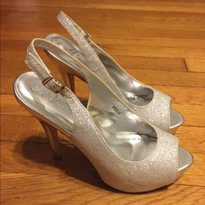 Silver glitter sling back heels